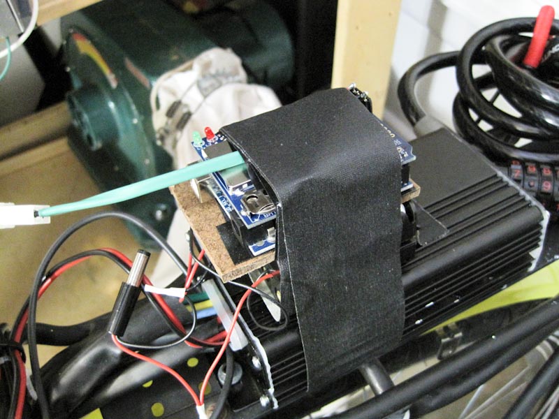 Arduino with SD Shield taped to back of bike.