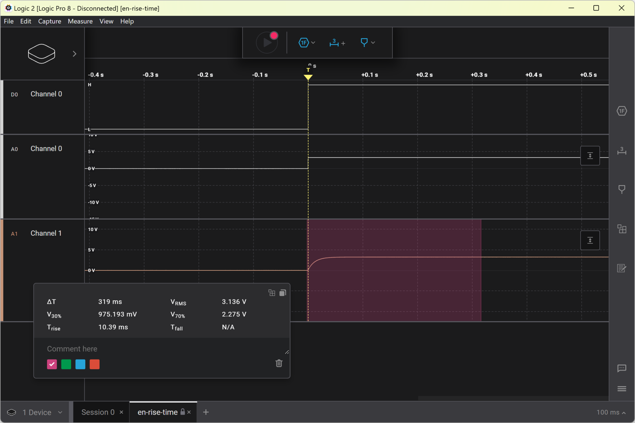 The goal was a few milliseconds. Built in measurement put it at 319ms. Win!